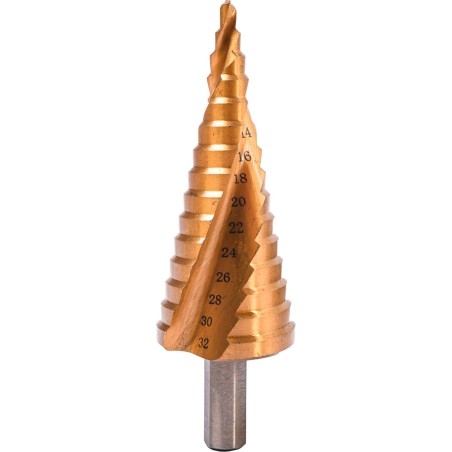 Wiertło stopniowe spiralne 4.0-32.0 mm, tytanowane, STAL M2
