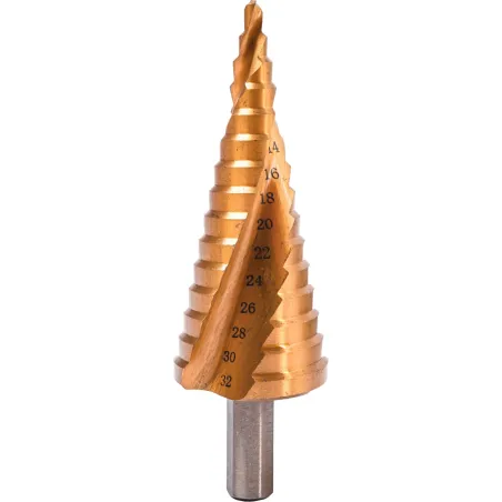 Wiertło stopniowe spiralne 4.0-32.0 mm, tytanowane, STAL M2