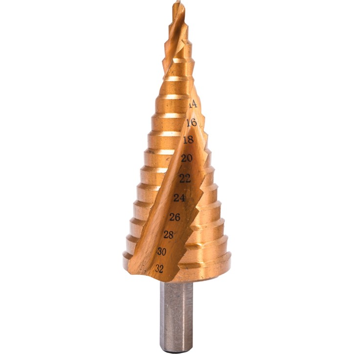 Wiertło stopniowe spiralne 4.0-32.0 mm, tytanowane, STAL M2
