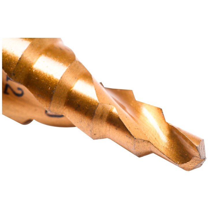 Wiertło stopniowe spiralne 4.0-32.0 mm, tytanowane, STAL M2