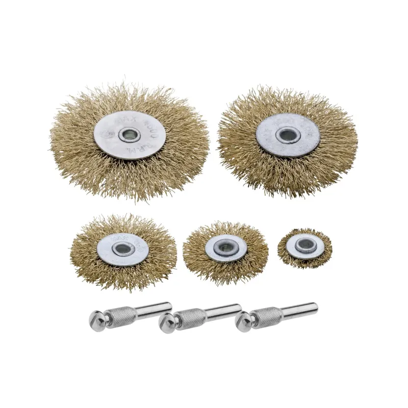Zestaw szczotek drucianych tarczowych 25.0-75.0 mm, mosiądzowanych, 5 szt. Zestaw szczotek drucianych tarczowych 25.0-75.0 mm, mosiądzowanych, 5 szt.