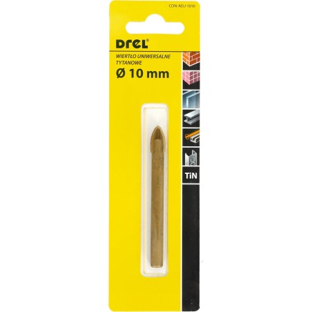Wiertło uniwersalne 10.0 mm, końcówka krzyżowa, tytanowane
