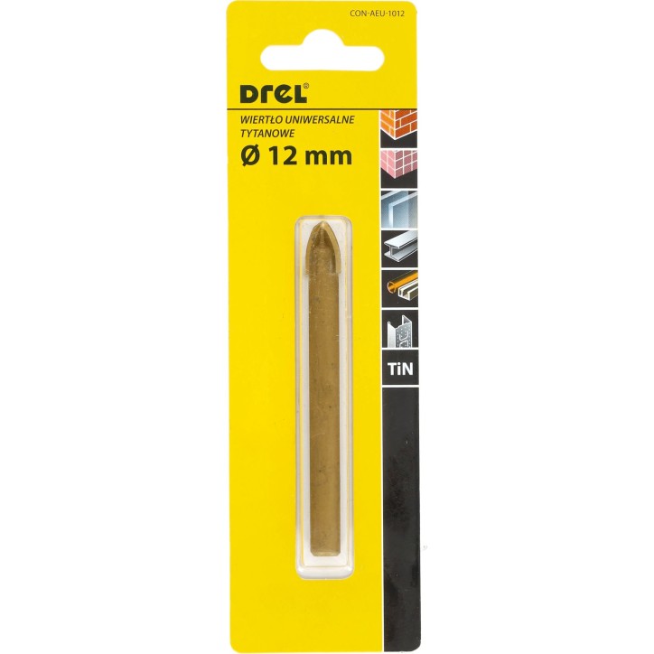Wiertło uniwersalne 12.0 mm, końcówka krzyżowa, tytanowane