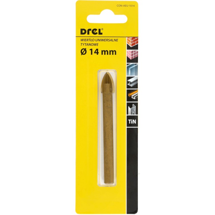Wiertło uniwersalne 14.0 mm, końcówka krzyżowa, tytanowane