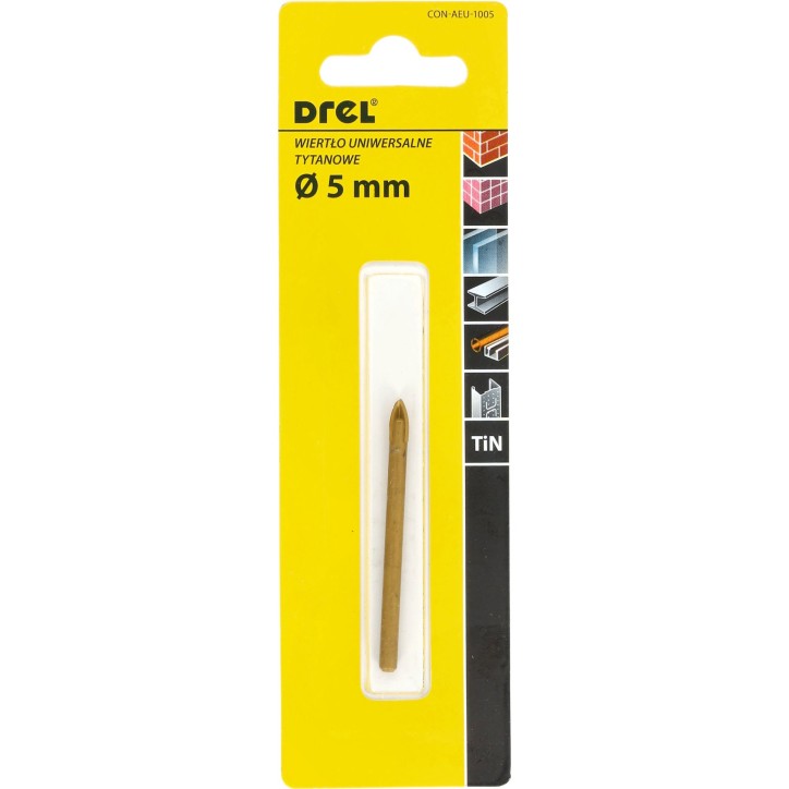 Wiertło uniwersalne 5.0 mm, końcówka krzyżowa, tytanowane