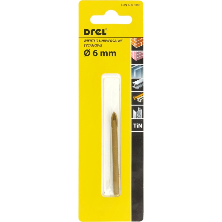 Wiertło uniwersalne 6.0 mm, końcówka krzyżowa, tytanowane