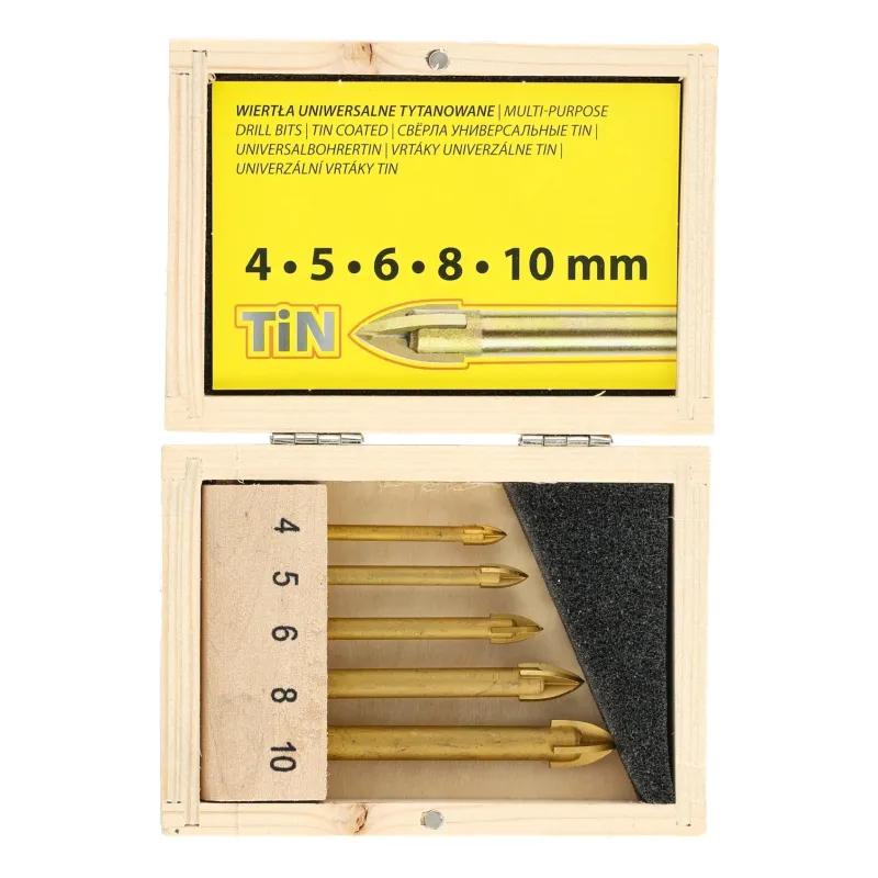 Zestaw wierteł uniwersalnych 4.0-10.0 mm, końcówka krzyżowa, tytanowane, 5 szt.