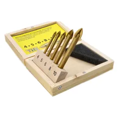 Zestaw wierteł uniwersalnych 4.0-10.0 mm, końcówka krzyżowa, tytanowane, 5 szt.