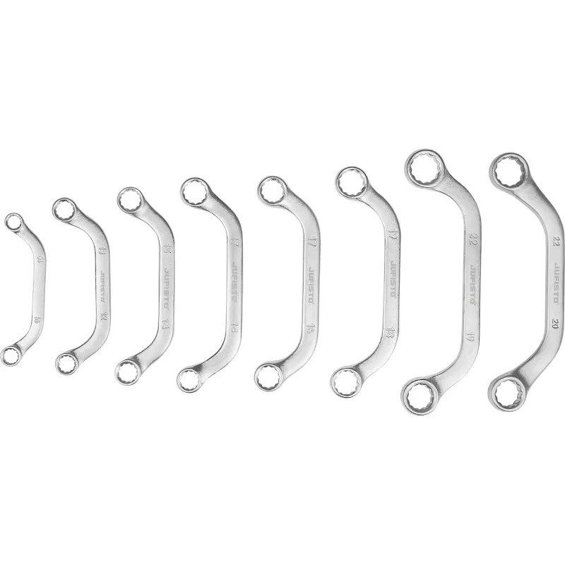 Zestaw kluczy oczkowych dwustronne, wygięte, 8 szt.