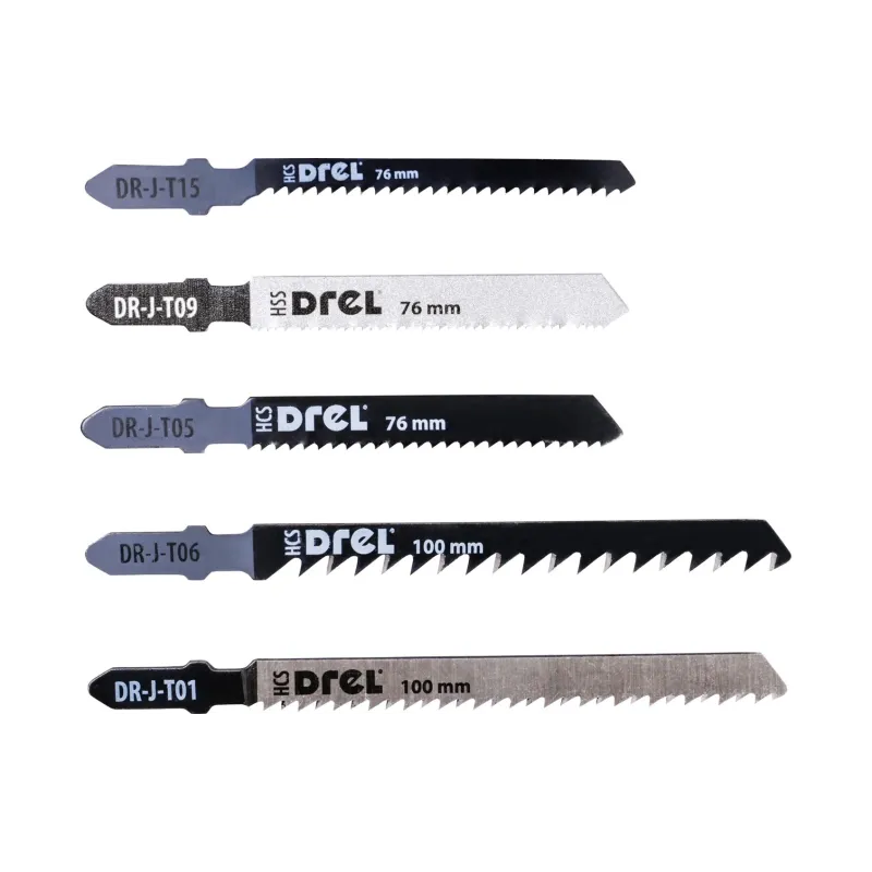 Zestaw brzeszczotów do wyrzynarek z uchwytem typu "T", do drewna, metalu, PVC, 5 szt.