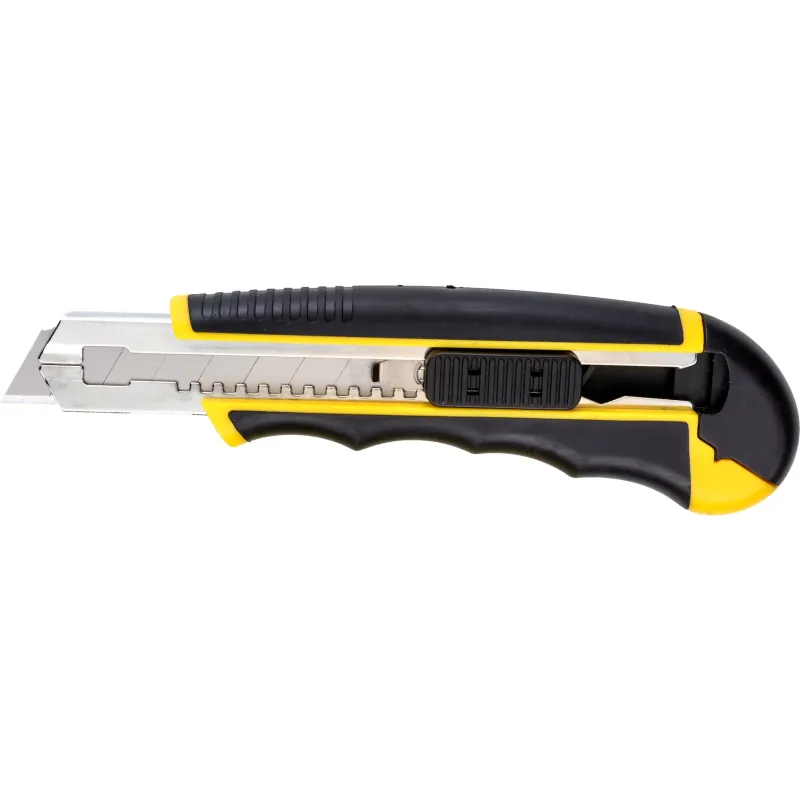 Nóż z ostrzem łamanym 18 mm, plastikowy korpus, metalowa prowadnica, 5 ostrzy