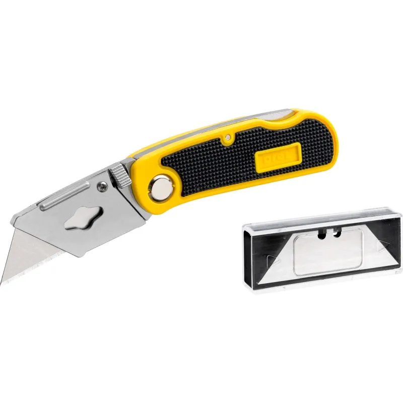 Nóż z ostrzem trapezowym 19 mm, plastikowy korpus, 5 ostrzy