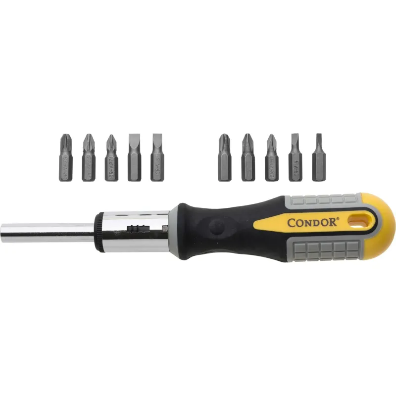 Zestaw wkrętak z grzechotką i wymiennymi końcówkami 11 szt. Zestaw wkrętak z grzechotką i wymiennymi końcówkami 11 szt.