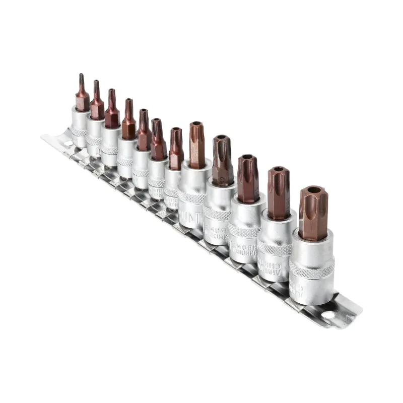 Zestaw końcówek Torx na nasadkach, z otworem, 12 szt. Zestaw końcówek Torx na nasadkach, z otworem, 12 szt.