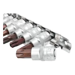 Zestaw końcówek Torx na nasadkach, z otworem, 12 szt.