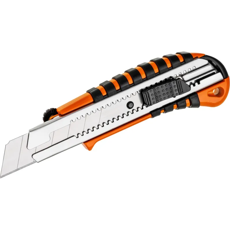 Nóż z ostrzem łamanym 25 mm, metalowy korpus, metalowa prowadnica