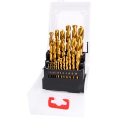 Zestaw wierteł do metalu 1.0-13.0 mm, tytanowane, szlifowane, 25 szt.