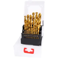 Zestaw wierteł do metalu 1.0-13.0 mm, tytanowane, szlifowane, 25 szt.