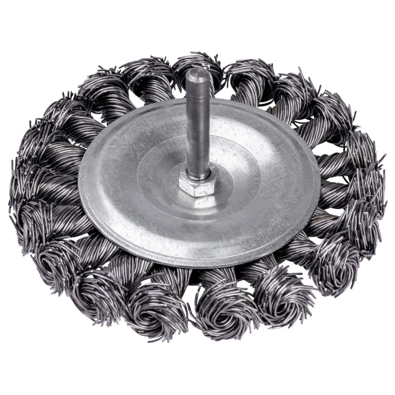 Szczotka druciana tarczowa 100 mm, trzpień 6 mm, drut skręcany Szczotka druciana tarczowa 100 mm, trzpień 6 mm, drut skręcany