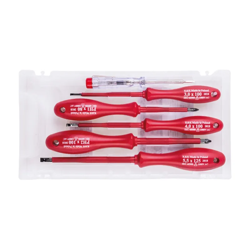 Zestaw wkrętaków krzyżakowych PH izolowanych 1000 V z próbnikiem 125-250 V, 6 szt. Zestaw wkrętaków krzyżakowych PH izolowanych 1000 V z próbnikiem 125-250 V, 6 szt.