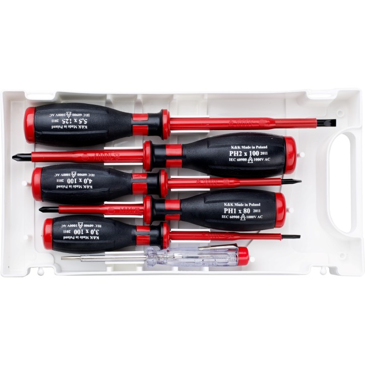 Zestaw wkrętaków izolowanych 1000 V z próbnikiem 125-250 V, soft touch, 6 szt.