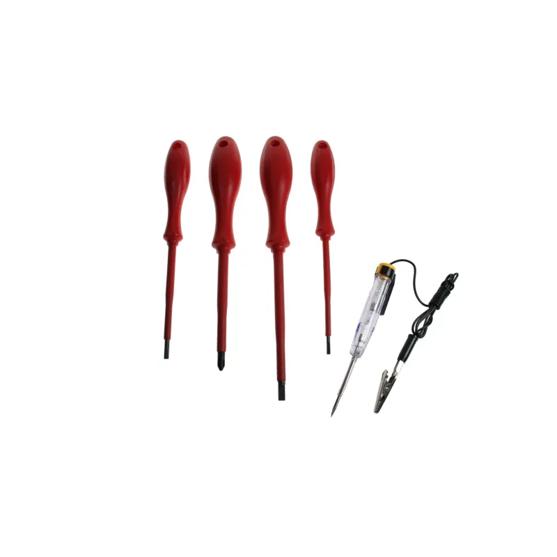 Zestaw wkrętaków izolowanych 1000 V z próbnikiem samochodowym 6-24 V, 6 szt. Zestaw wkrętaków izolowanych 1000 V z próbnikiem samochodowym 6-24 V, 6 szt.