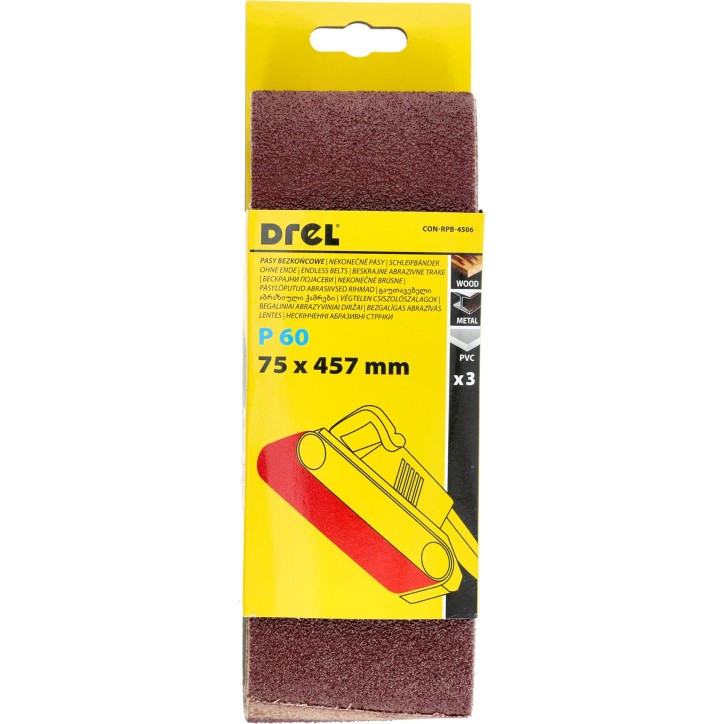 Pasy bezkońcowe 75 x 457 mm, P60, 3 szt.