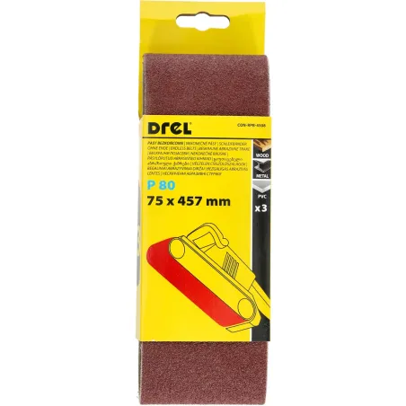 Pasy bezkońcowe 75 x 457 mm, P80, 3 szt.