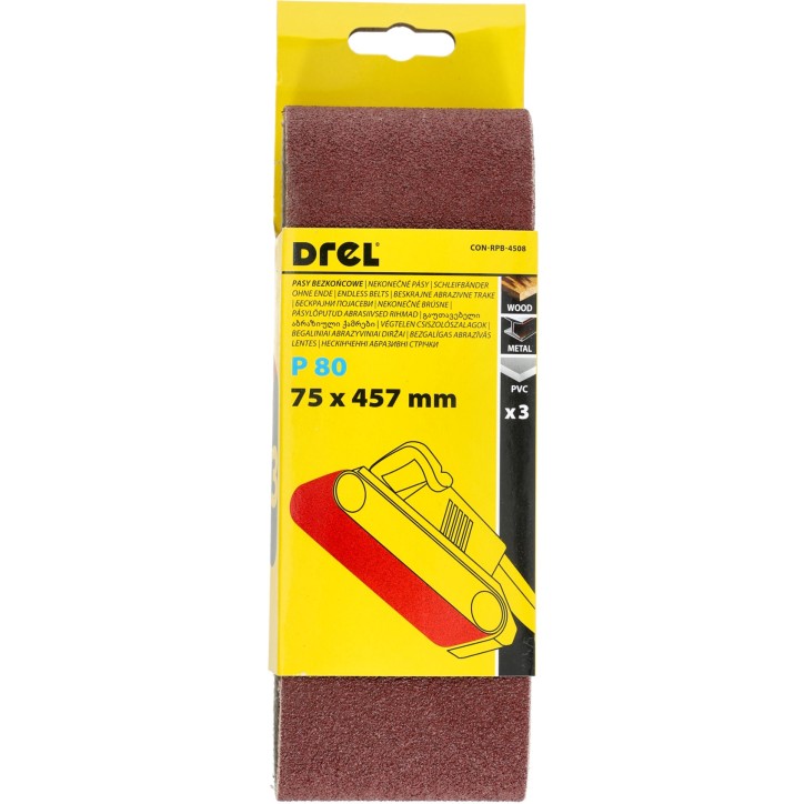 Pasy bezkońcowe 75 x 457 mm, P80, 3 szt.