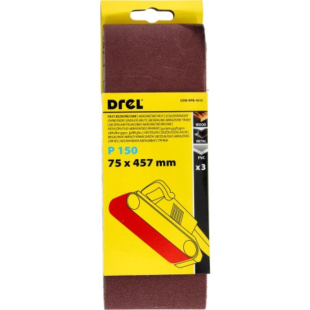 Pasy bezkońcowe 75 x 457 mm, P150, 3 szt.