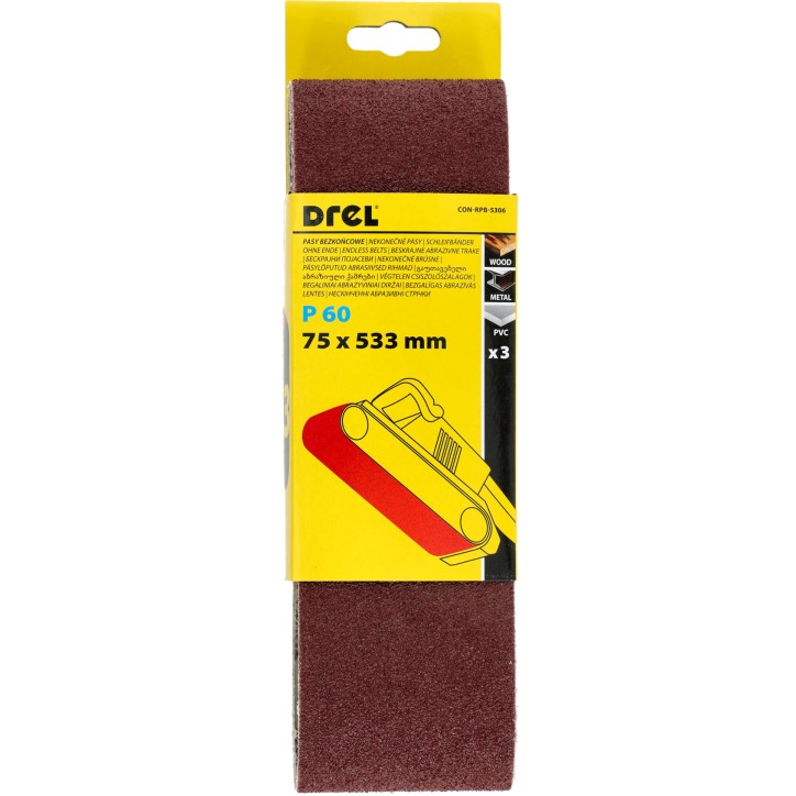 Pasy bezkońcowe 75 x 533 mm, P60, 3 szt.