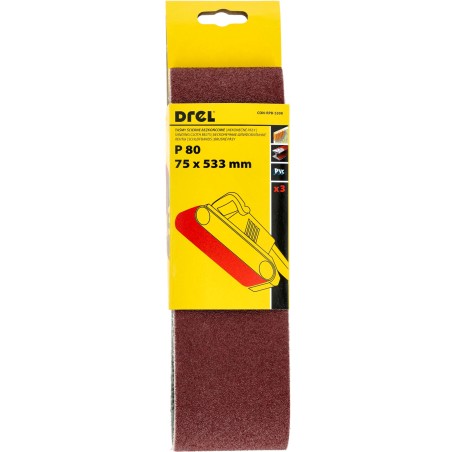 Pasy bezkońcowe 75 x 533 mm, P80, 3 szt.