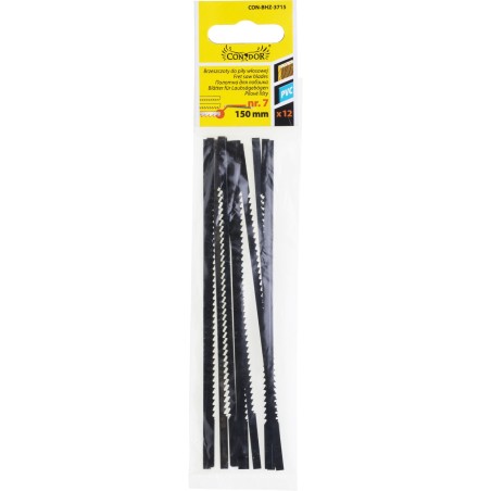 Brzeszczoty do piły włosowej 150 mm, ząb nr. 7, drewno-plastik, 12 szt.