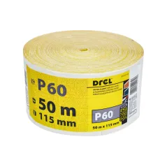 Papier ścierny 115 mm, P60, żółty, 50 m, rolka