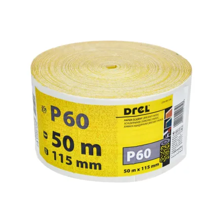 Papier ścierny 115 mm, P60, żółty, 50 m, rolka
