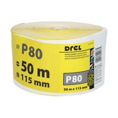 Papier ścierny 115 mm, P80, żółty, 50 m, rolka