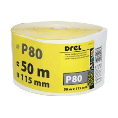 Papier ścierny 115 mm, P80, żółty, 50 m, rolka