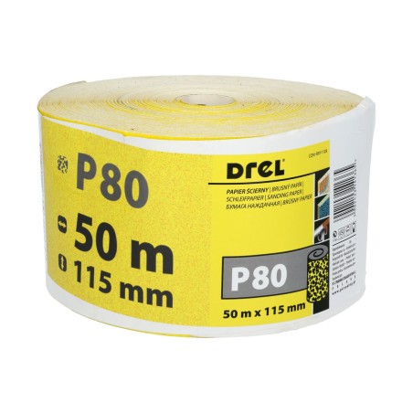 Papier ścierny 115 mm, P80, żółty, 50 m, rolka