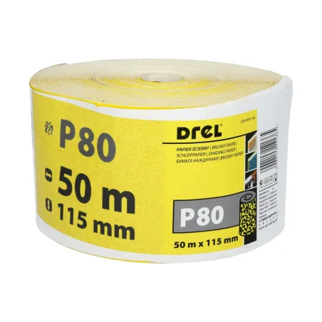 Papier ścierny 115 mm, P80, żółty, 50 m, rolka