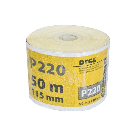 Papier ścierny 115 mm, P220, żółty, 50 m, rolka