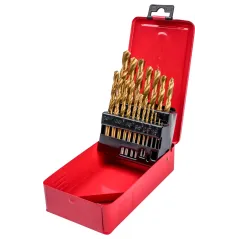 Zestaw wierteł do metalu 1.0-10.0 mm, tytanowane, metalowe pudełko, 19 szt.