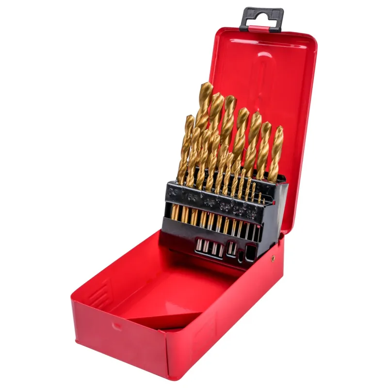 Zestaw wierteł do metalu 1.0-10.0 mm, tytanowane, metalowe pudełko, 19 szt.