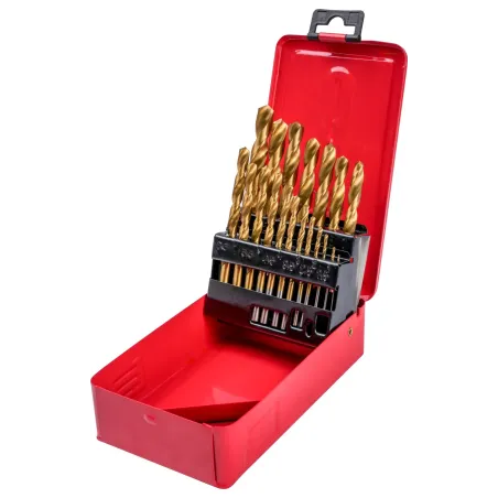 Zestaw wierteł do metalu 1.0-10.0 mm, tytanowane, metalowe pudełko, 19 szt.