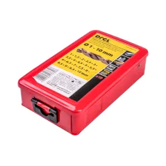 Zestaw wierteł do metalu 1.0-10.0 mm, tytanowane, metalowe pudełko, 19 szt.