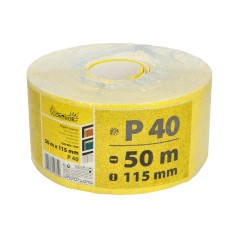 Papier ścierny 115 mm, P40, żółty, 50 m, rolka