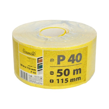 Papier ścierny 115 mm, P40, żółty, 50 m, rolka