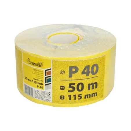 Papier ścierny 115 mm, P40, żółty, 50 m, rolka