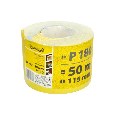 Papier ścierny 115 mm, P180, żółty, 50 m, rolka
