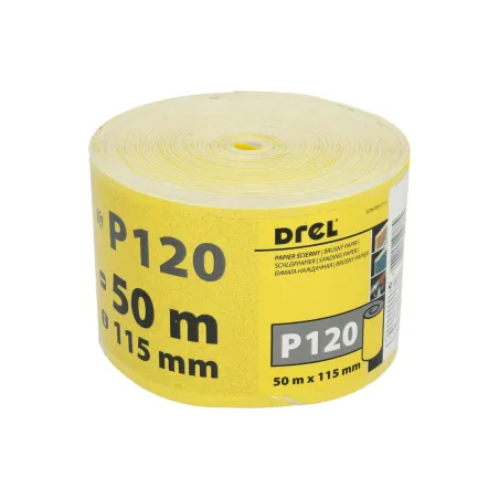 Papier ścierny 115 mm, P120, żółty, 50 m, rolka