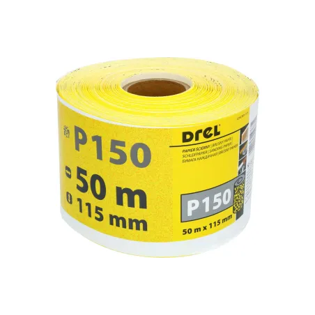 Papier ścierny 115 mm, P150, żółty, 50 m, rolka